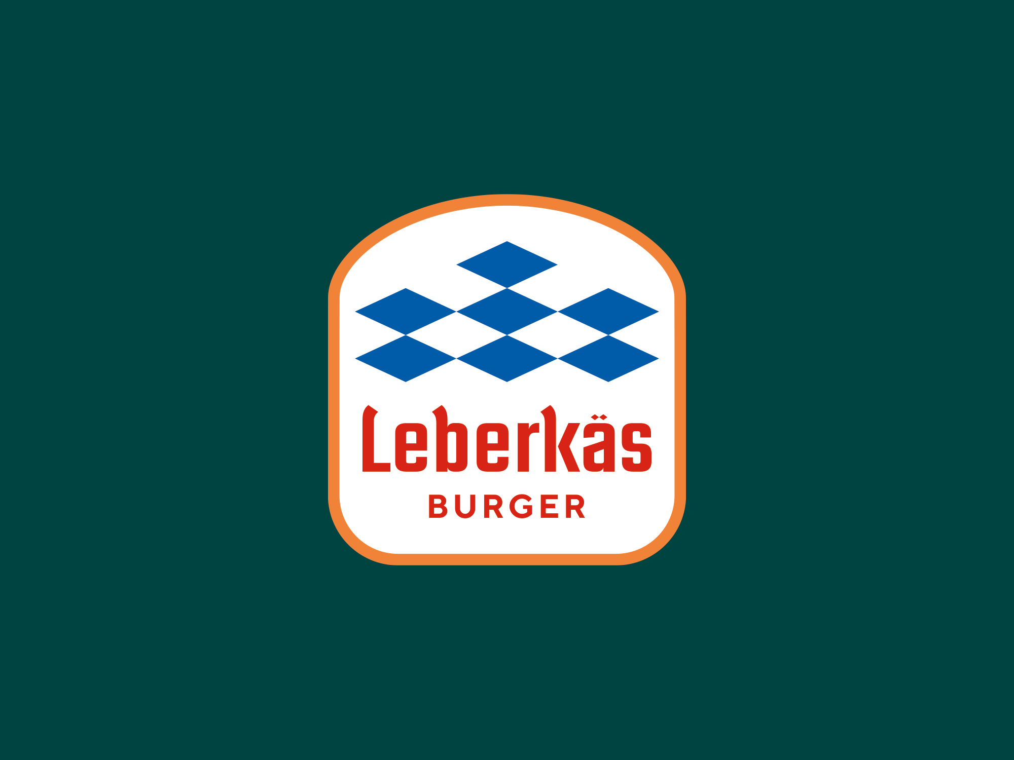 Leberkas Burger logosu, koyu yeşil zemin üzerinde